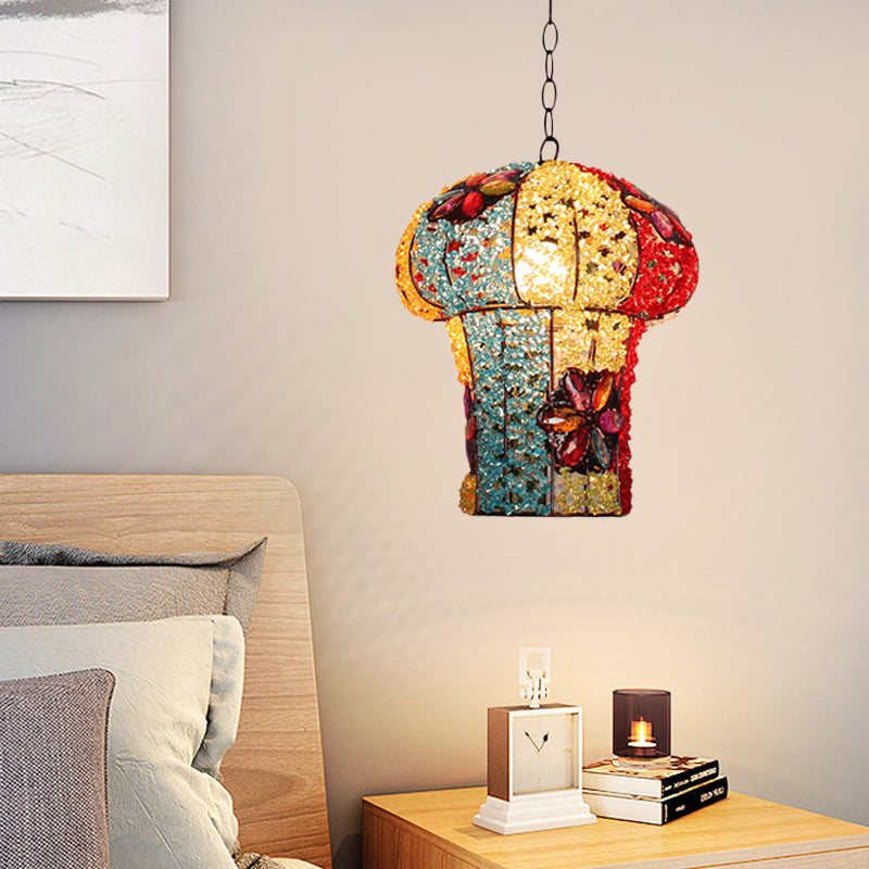 Mushroom Metal Ceiling Lamp: Hanging Pendant Decor For Bedroom 1 Bulb Yellow/Blue