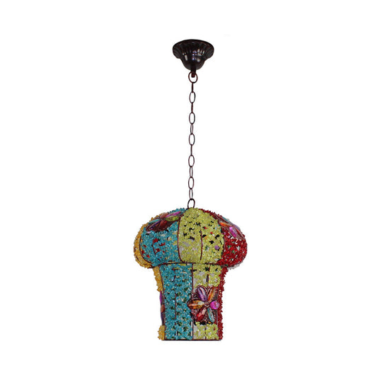 Mushroom Metal Ceiling Lamp: Hanging Pendant Decor For Bedroom 1 Bulb Yellow/Blue
