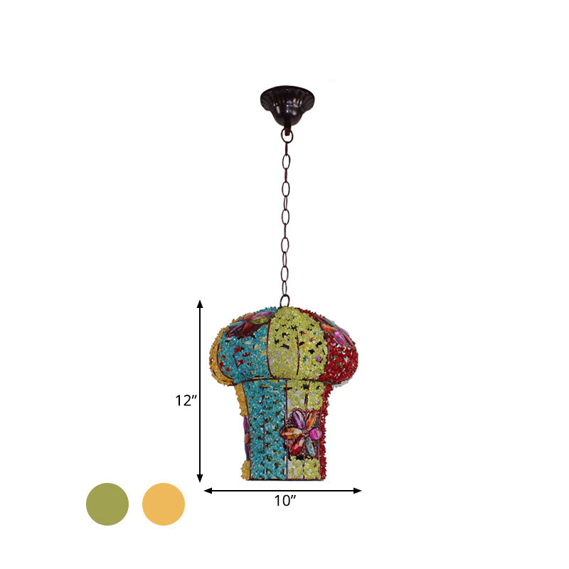 Mushroom Metal Ceiling Lamp: Hanging Pendant Decor For Bedroom 1 Bulb Yellow/Blue