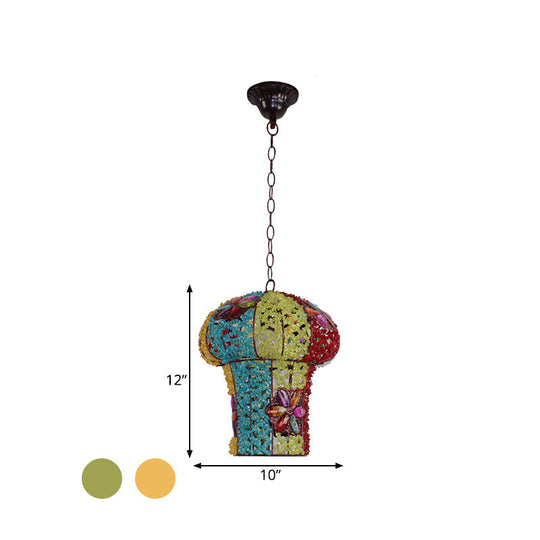Mushroom Metal Ceiling Lamp: Hanging Pendant Decor For Bedroom 1 Bulb Yellow/Blue
