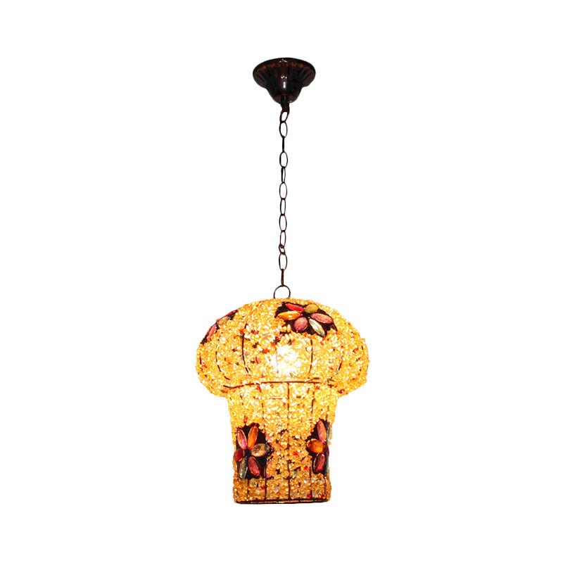 Mushroom Metal Ceiling Lamp: Hanging Pendant Decor For Bedroom 1 Bulb Yellow/Blue Yellow