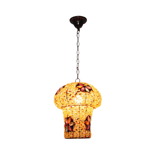 Mushroom Metal Ceiling Lamp: Hanging Pendant Decor For Bedroom 1 Bulb Yellow/Blue Yellow