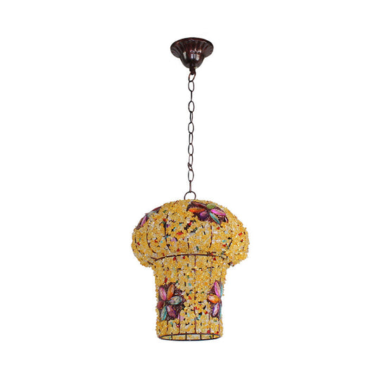 Mushroom Metal Ceiling Lamp: Hanging Pendant Decor For Bedroom 1 Bulb Yellow/Blue