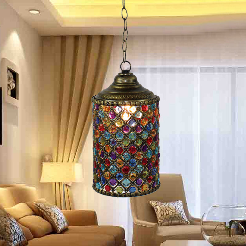 Vintage Brass Pendant Light For Restaurant - Suspended Cylinder Fixture 6/6.5 Width / 6.5