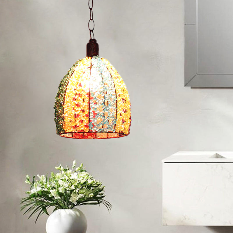 Metal Ceiling Lamp - Decorative Bronze/Blue Scalloped/Dome Pendant Light For Living Room