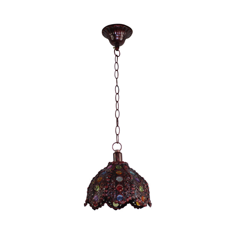Metal Ceiling Lamp - Decorative Bronze/Blue Scalloped/Dome Pendant Light For Living Room