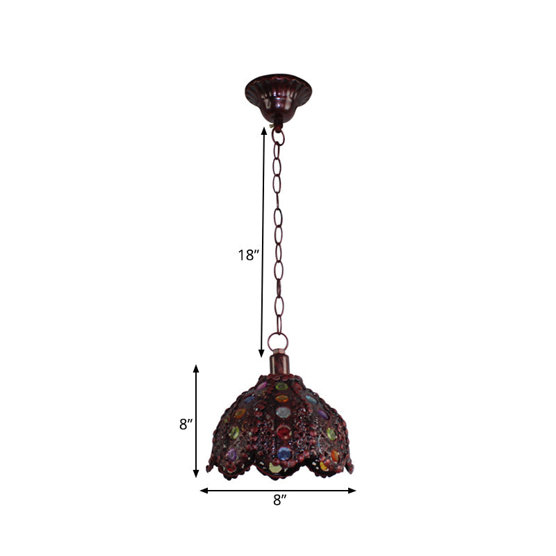 Metal Ceiling Lamp - Decorative Bronze/Blue Scalloped/Dome Pendant Light For Living Room