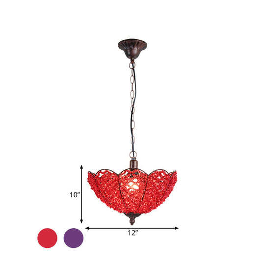 Red/Purple Metal Scalloped Pendant Light For Restaurants - Art Deco Design