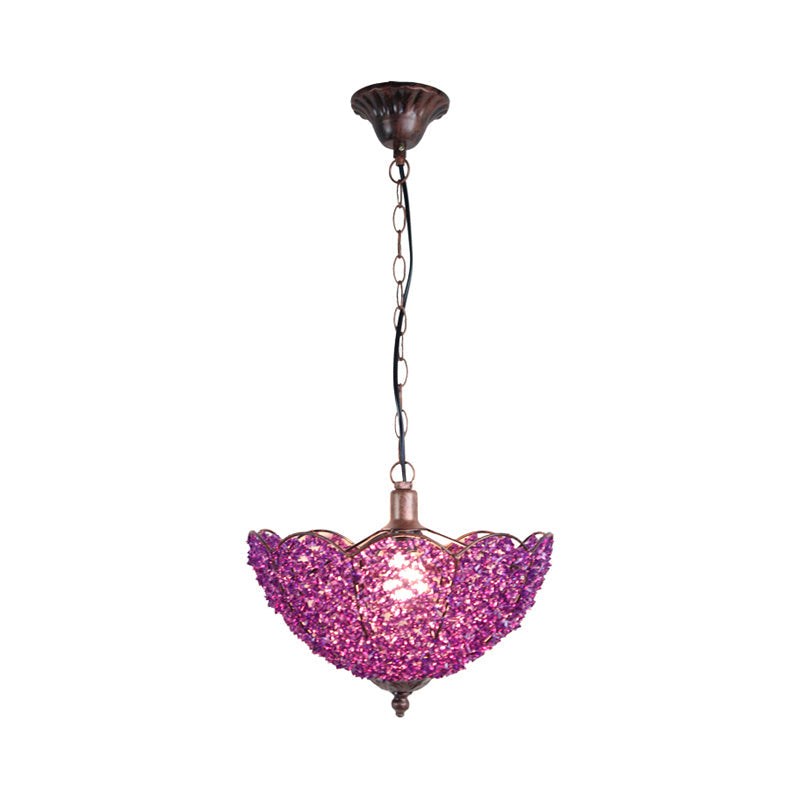 Red/Purple Metal Scalloped Pendant Light For Restaurants - Art Deco Design