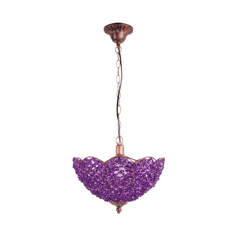 Red/Purple Metal Scalloped Pendant Light For Restaurants - Art Deco Design