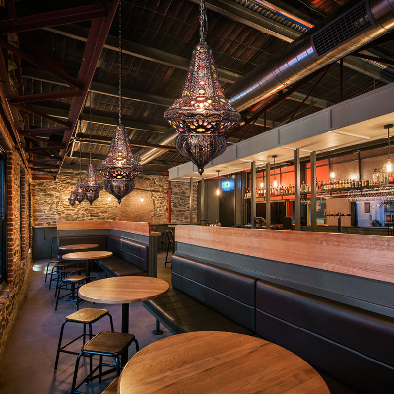 Red/Bronze Pendant Lantern Light - Traditional Metal Hanging Fixture For Restaurants