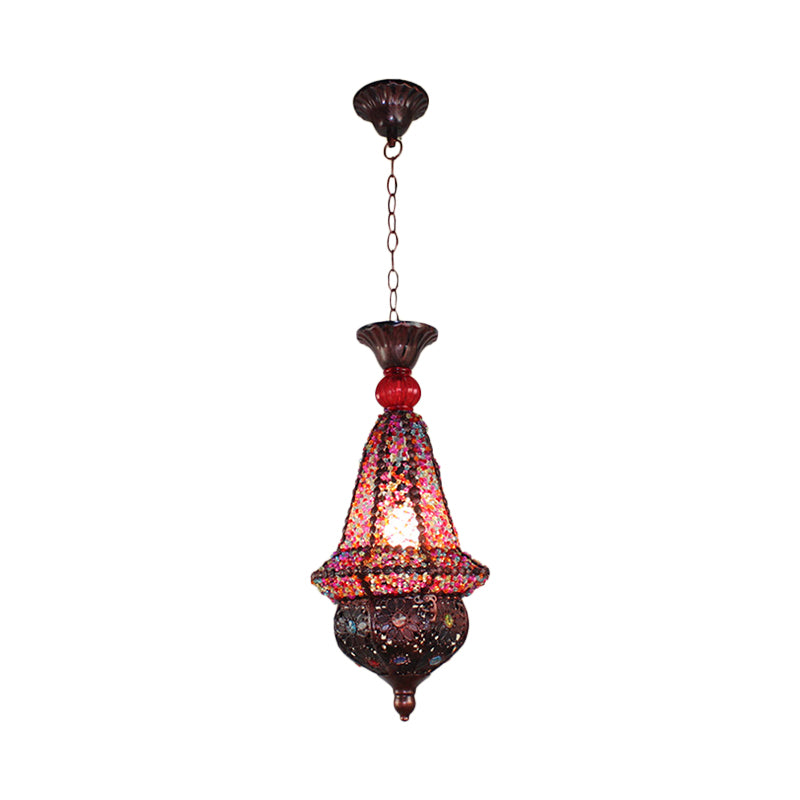 Copper Lantern Pendant Lamp Elegant Metal Ceiling Light For Restaurant Decor