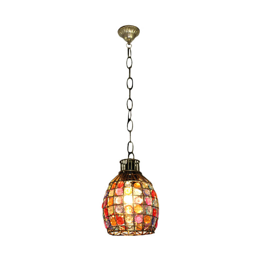 Colorful Dome Hanging Light Fixture - Single Metal Drop Pendant For Bedroom Decor Orange