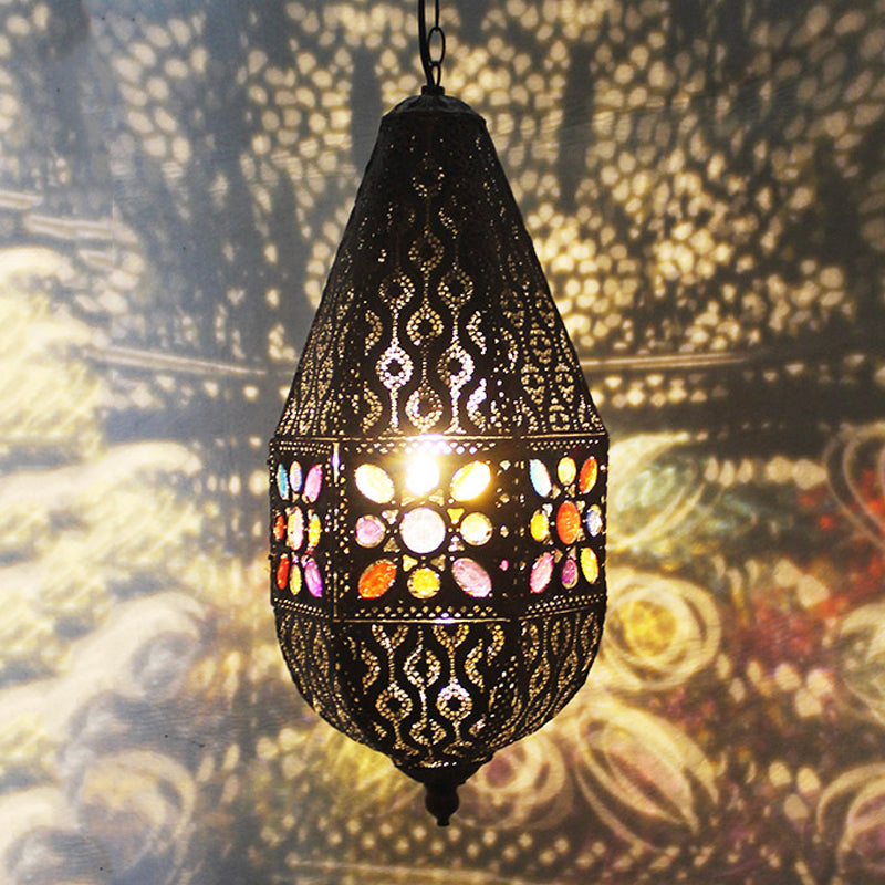 Vintage Metal Pendant Lamp With Purple/Green Droplet Design - Restaurant Suspension Lighting