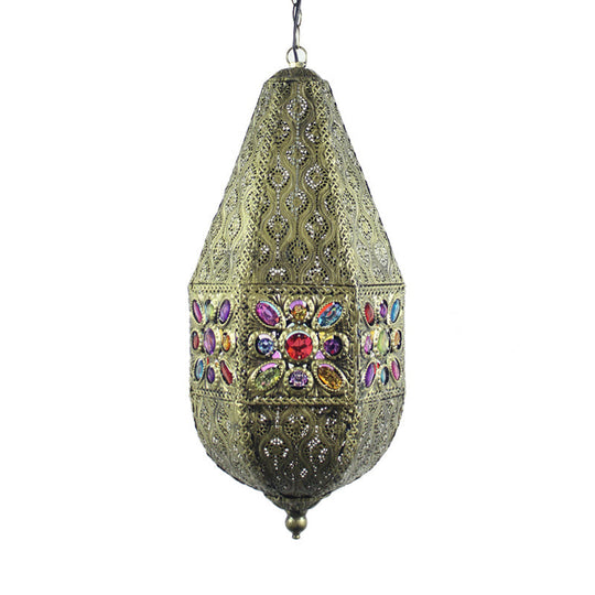 Vintage Metal Pendant Lamp With Purple/Green Droplet Design - Restaurant Suspension Lighting