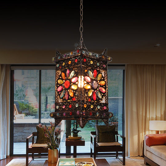 Bronze Pendant Light: Decorative Rectangle Suspension Lighting For Living Room - 1 Bulb