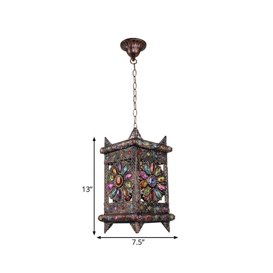 Bronze Pendant Light: Decorative Rectangle Suspension Lighting For Living Room - 1 Bulb