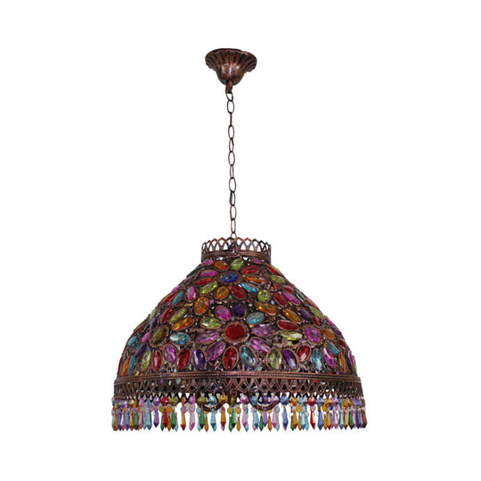 Art Deco Rust Metal Bowl Chandelier - 3 Bulbs Ceiling Light For Living Room