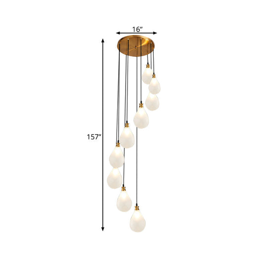 Modern Spiral Design Led Pendant Light With 9 White/Pink Glass Balloons