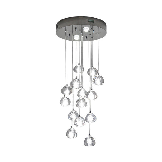 Modern LED Cluster Pendant Light with 14 Silver Bulbs and Clear Concave Glass
