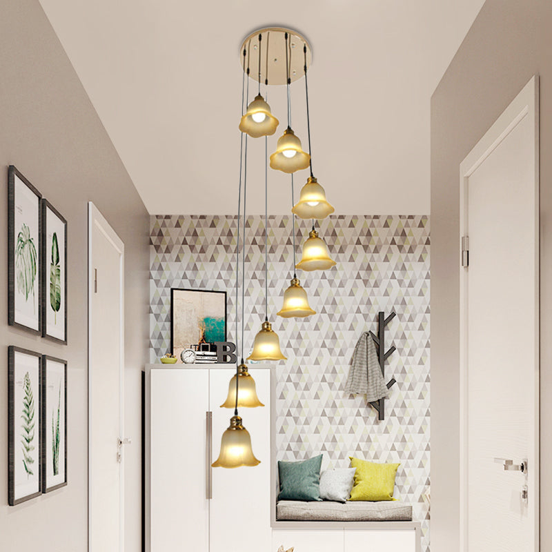 8-Head Ceiling Lamp: Contemporary Multi-Light Pendant With Floral White Glass Shade