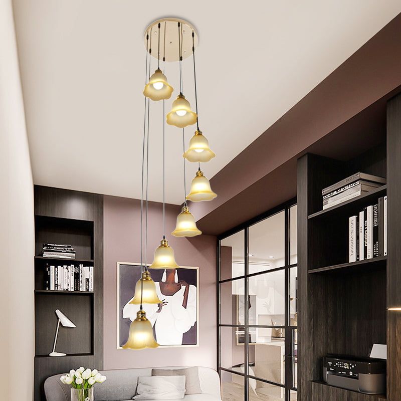 8-Head Ceiling Lamp: Contemporary Multi-Light Pendant With Floral White Glass Shade
