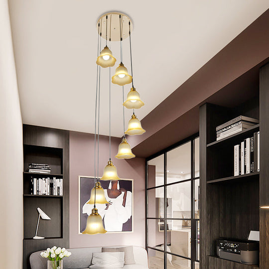 8-Head Ceiling Lamp: Contemporary Multi-Light Pendant With Floral White Glass Shade