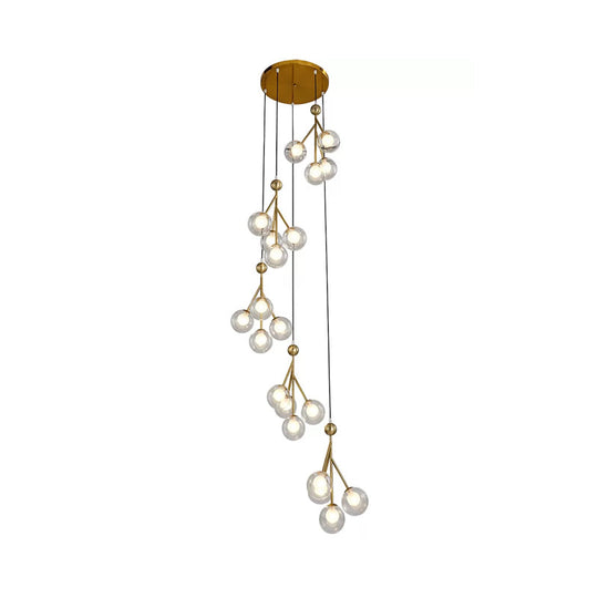 Minimalist Clear/Amber/Smoke Gray Glass Stair Cluster Pendant Lamp - Global 20-Light Ceiling Light in Black/Gold
