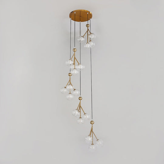 Minimalist 20-Light Stair Cluster Pendant Lamp With Clear/Amber/Smoke Gray Glass And Black/Gold
