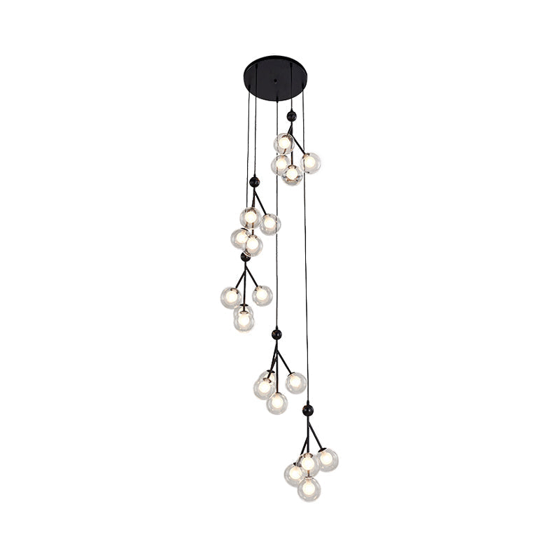 Minimalist 20-Light Stair Cluster Pendant Lamp With Clear/Amber/Smoke Gray Glass And Black/Gold