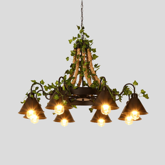 Industrial Black Metal Chandelier with LED Tapered Plant Suspension - 6/8 Heads - Perfect for Restaurants