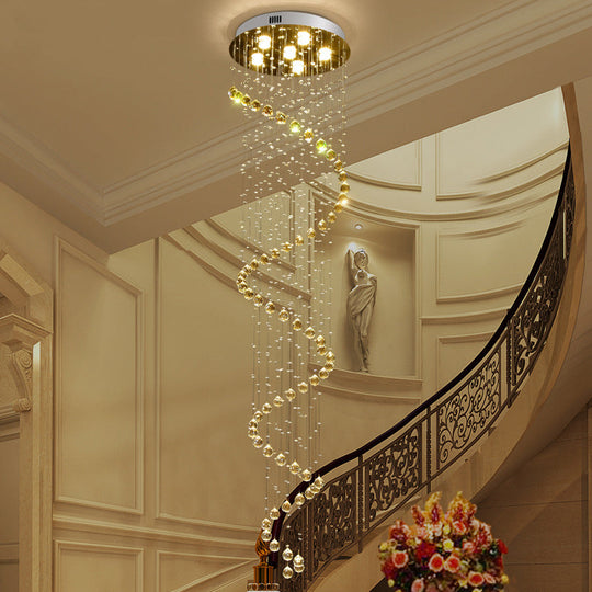 Contemporary Led Crystal Gold Pendant With Spiral Design - 6-Head Hanging Lamp Fixture