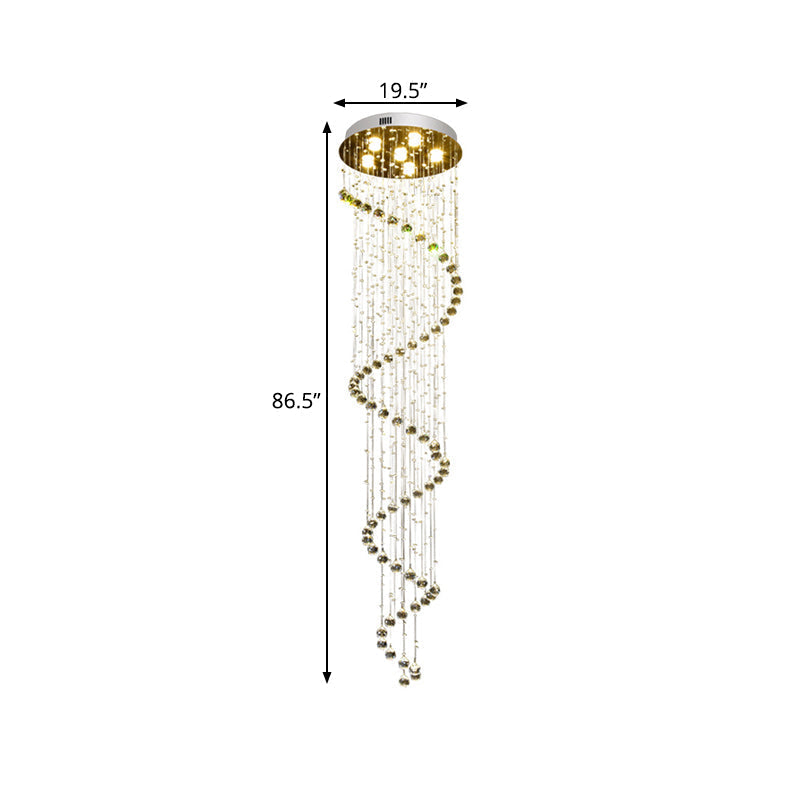 Contemporary Led Crystal Gold Pendant With Spiral Design - 6-Head Hanging Lamp Fixture