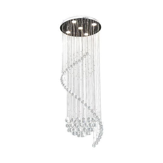 Contemporary Clear Crystal Spiral Pendant with 5 LED Lights - Stylish Living Room Hanging Lamp