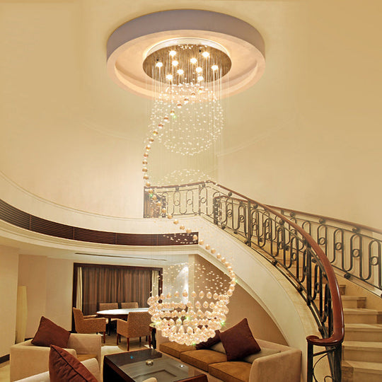 Modern Silver Crystal Ball Pendant Light with 10-Lights, Ideal for Staircases