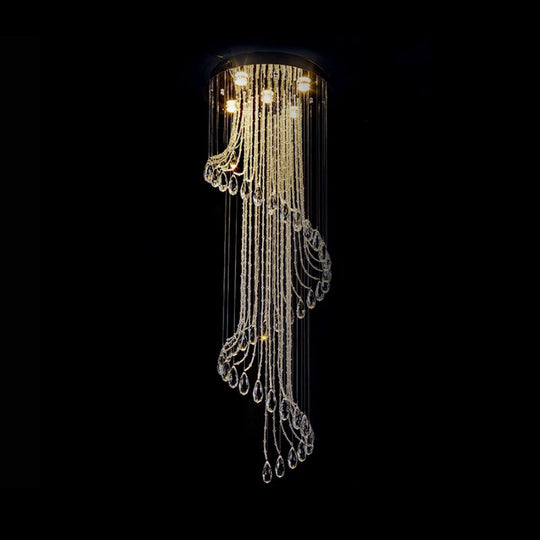 Contemporary Black Crystal Spiral Pendant Ceiling Light - 5-Light LED, Perfect for Living Room