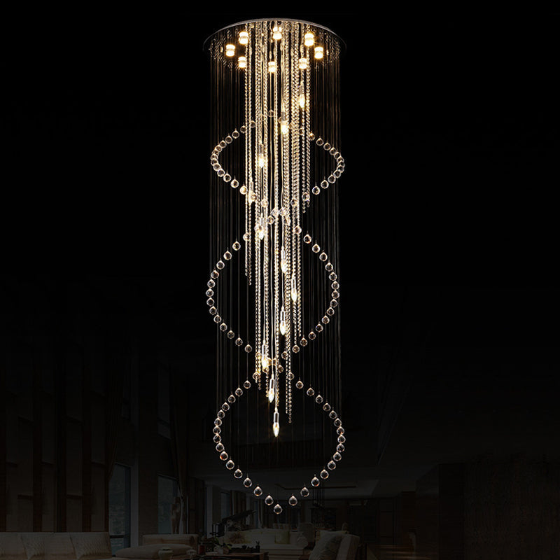 Cascading Crystal Pendant Lamp - Minimalist 19-Bulb Silver LED Suspension Light