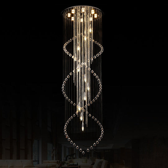 Cascading Crystal Pendant Lamp - Minimalist 19-Bulb Silver LED Suspension Light