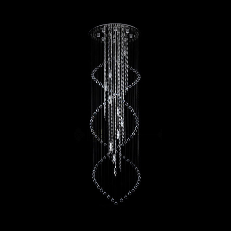 Minimalist Crystal Stair Cluster Pendant Lamp | Silver Led Suspension Light