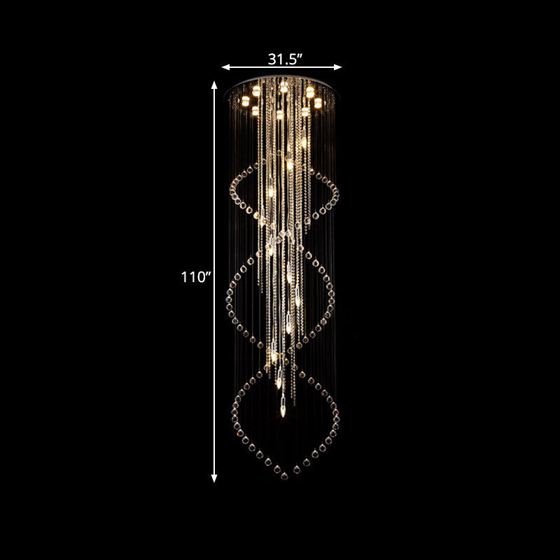 Cascading Crystal Pendant Lamp - Minimalist 19-Bulb Silver LED Suspension Light