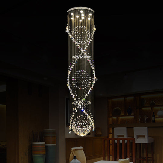 Modern Crystal Led Waterfall Pendant Lamp With 9 Bulbs For Living Room Silver