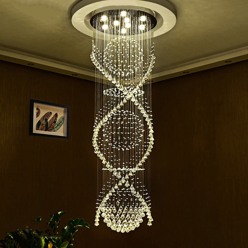 Modern Crystal Led Waterfall Pendant Lamp With 9 Bulbs For Living Room