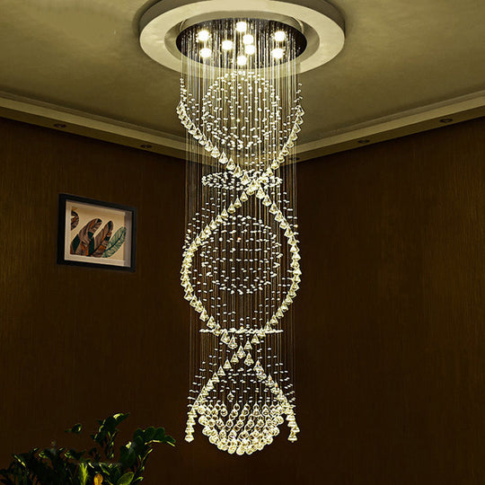 Modern Crystal Led Waterfall Pendant Lamp With 9 Bulbs For Living Room