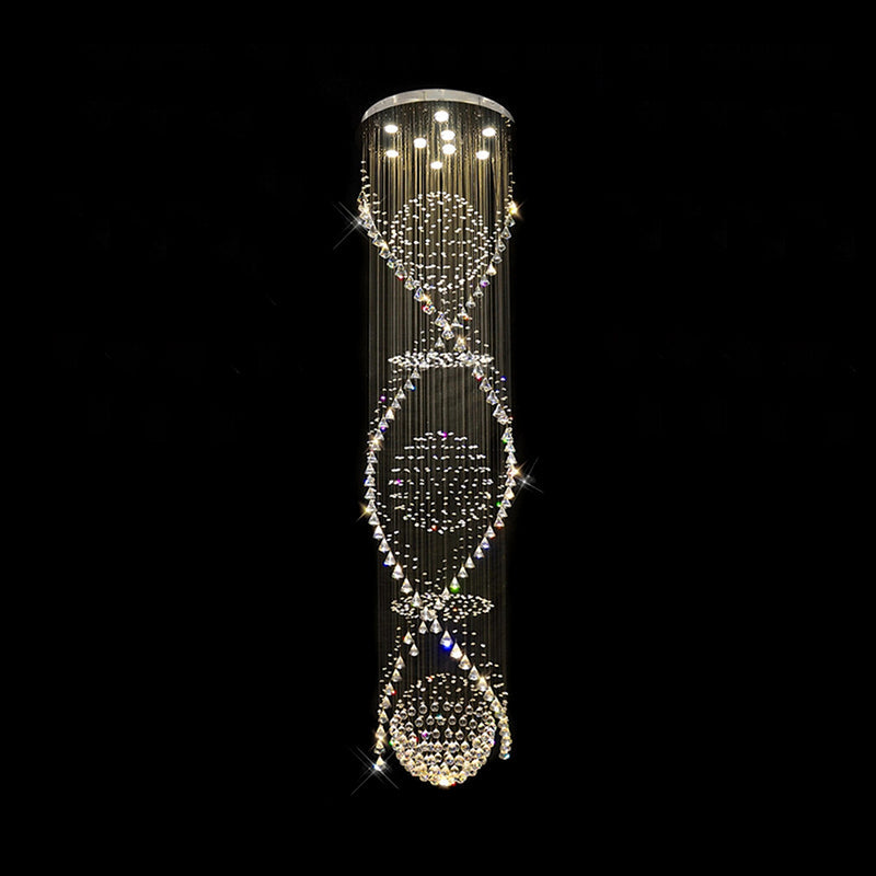Modern Crystal LED Pendant Light with Twirling Waterfall Design and 9 Bulbs for Living Room