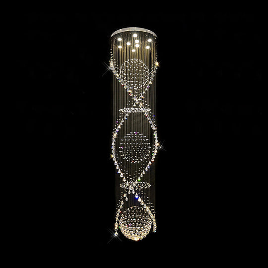 Modern Crystal LED Pendant Light with Twirling Waterfall Design and 9 Bulbs for Living Room