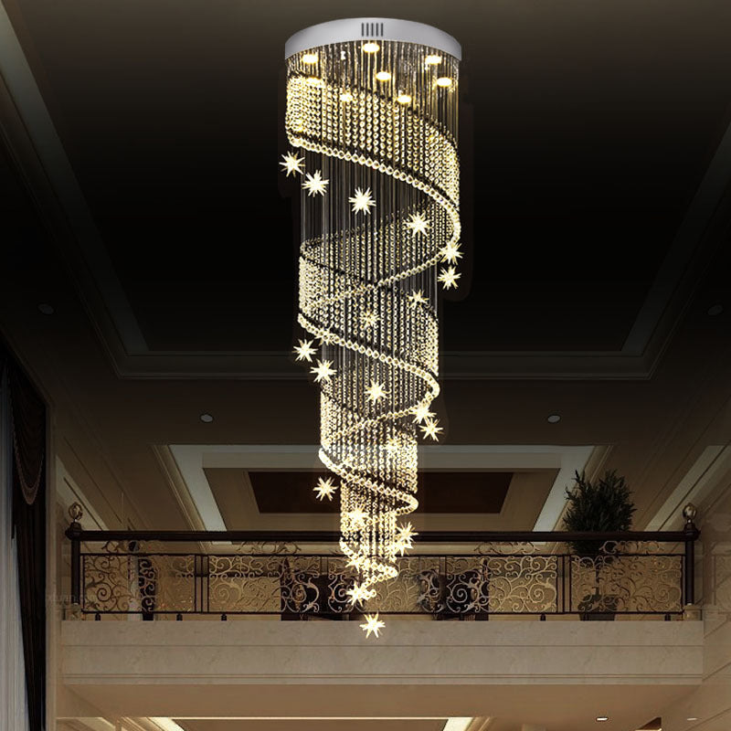 Sleek Led Crystal Pendant Light With 9 Heads In Modernist Spiral Design - Silver Finish