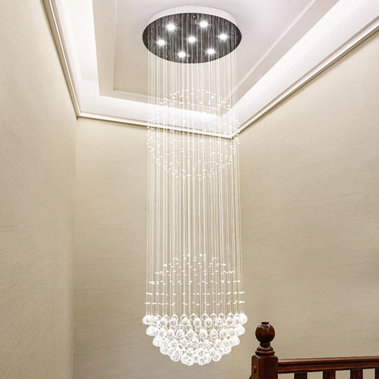 Modern LED Pendant Lamp with 7 Crystals for Stairway - Clear White Cascading Design
