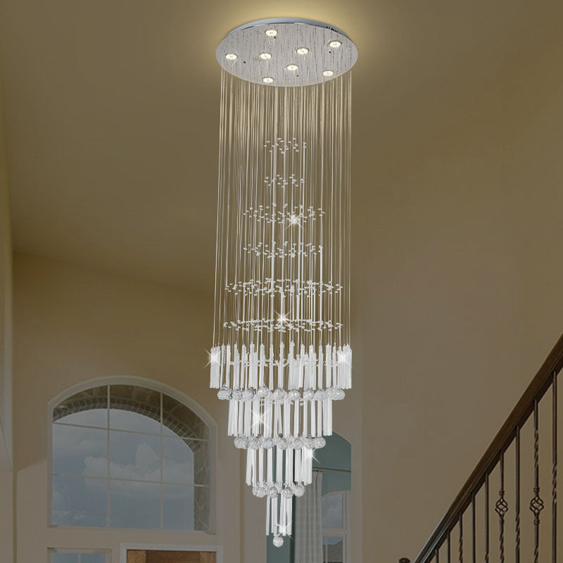 Modern Led Crystal White Cluster Pendant Light With 8-Light Orbs And Rods