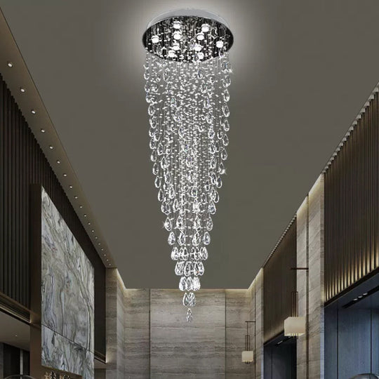 Modern Silver Clear Crystal LED Raindrop Pendant Lamp with 9 Lights