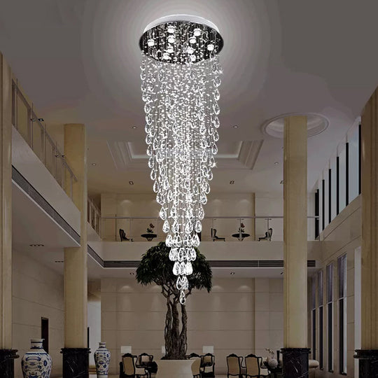 Modern Silver Clear Crystal LED Raindrop Pendant Lamp with 9 Lights